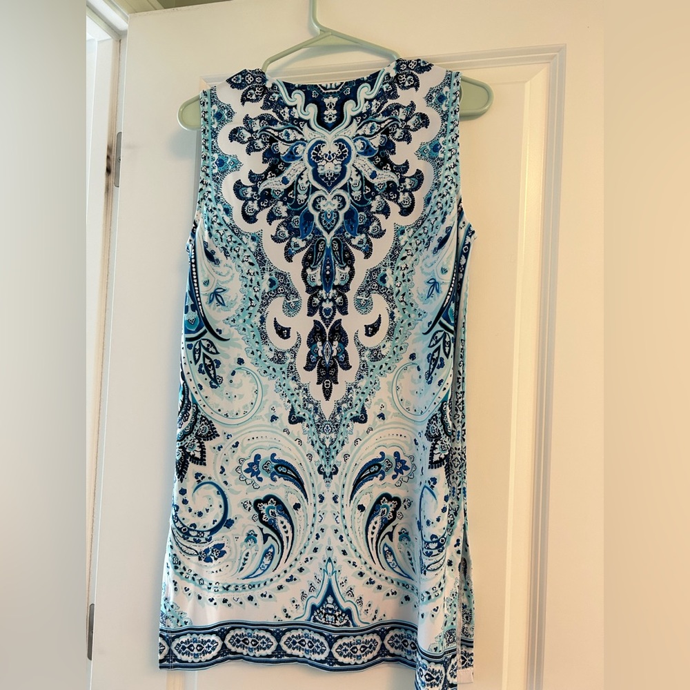 Joan Vass blue floral sleeveless beach dress